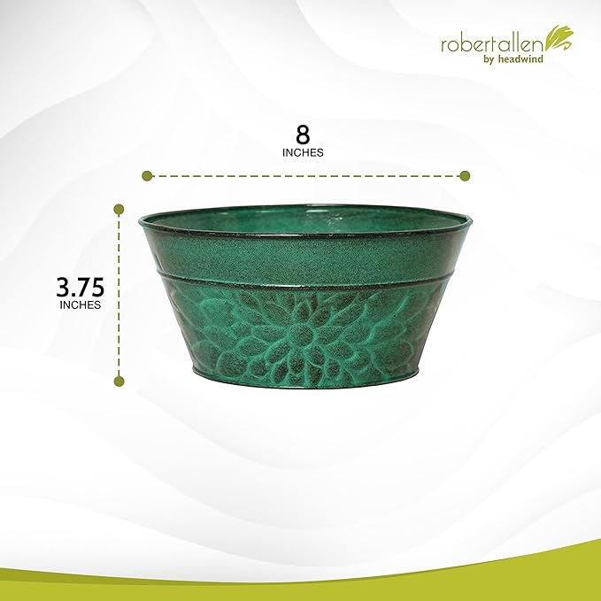 Robert Allen MPT02007 Laurel Series Metal Planters, 8", Aqua