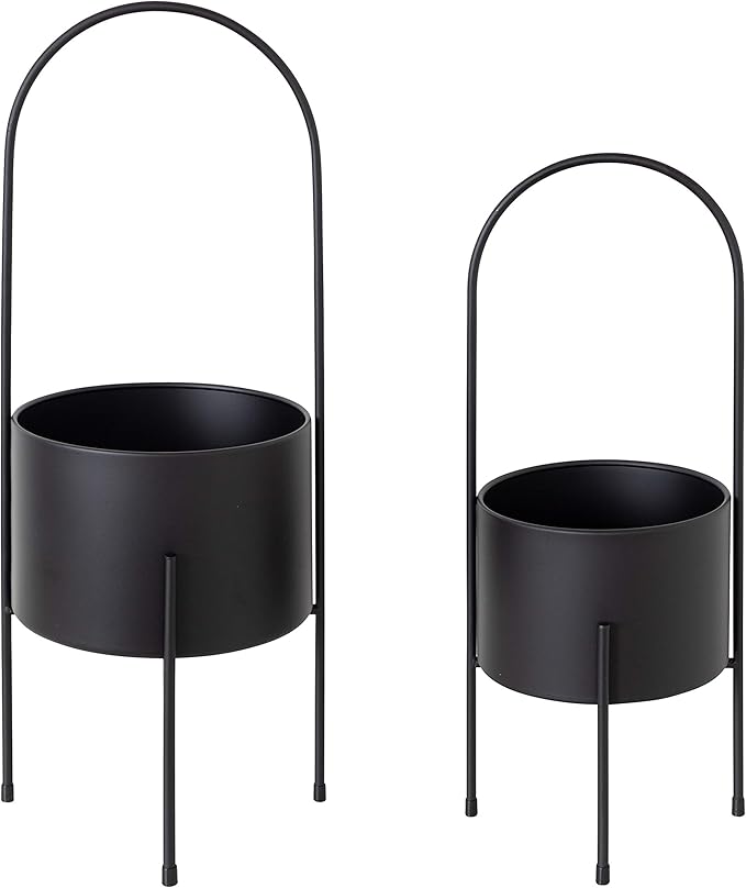 Kate and Laurel Peeto Modern Planter Set, Set of 2, Black, Decorative Freestanding Planters for Indoor Plants