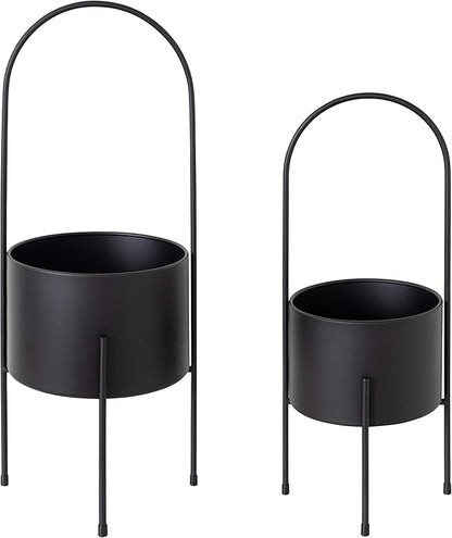 Kate and Laurel Peeto Modern Planter Set, Set of 2, Black, Decorative Freestanding Planters for Indoor Plants