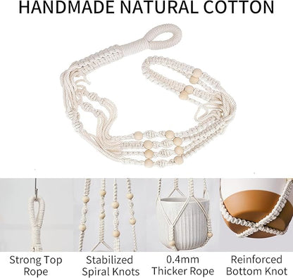 Macrame Plant Hanger - Fits 4 to 13 inches Pots for Indoor Outdoor, 35 Inch, Set of 2, Ivory (POTS NOT Included)
