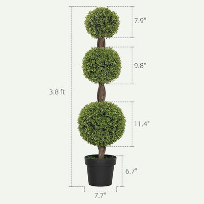 HOMCOM Artificial Plants, Set of 2 Decorative Topiary Ball-Shaped Boxwood Trees in Pots, Fake Plants for Home Indoor Outdoor Decor, 45.3 Inch, Green