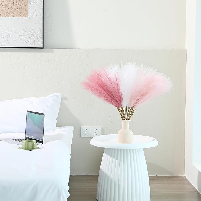 60pcs Faux Pampas Grass - 24 Inch Pink Pampas Grass Home Decor, Artificial Colored Pompas Grass for Room Decor, Wedding Centerpieces and Baby Shower Decorations (Blush & White & Pink)