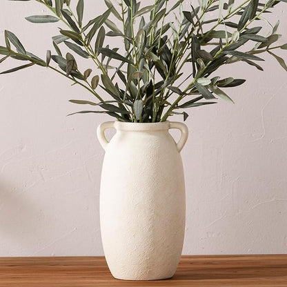 Ceramic Flower Vase 12 inch Farmhouse Rustic Vase Decorative Pottery Terracotta Tall Vases for Home Decor Table Mantle Fireplace Living Room Bathroom Wedding Centerpiece(Large-White)