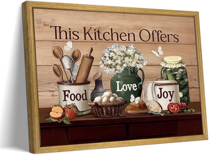 Vintage Kitchen Pictures Wall Decor, Country Kitchen Food Still Life Wall Art, Dining Room Decor Oil Painting, Canvas Prints Picture For Dining Room Kitchen Home Decor 12x16 Inch Wood Framed