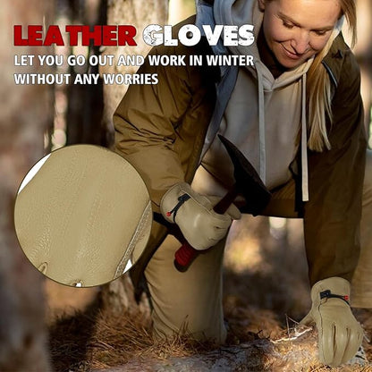 HLDD HANDLANDY Winter Work Gloves, Insulated Leather Work Glove with Abrasion Protection & Thinsulate Lining for Cold Weather
