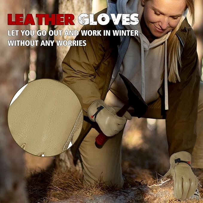 HLDD HANDLANDY Winter Work Gloves, Insulated Leather Work Glove with Abrasion Protection & Thinsulate Lining for Cold Weather