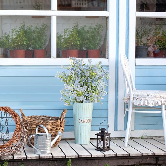 10 PCS Silk Flowers with Long Stems Artificial Flower for Tall Vase Outdoors Fake Babys Breath Bouquet Faux Floral Wedding Party Decoration Home Indoor Table Centerpiece Decor (Light Blue)