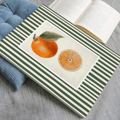 Vintage Green Striped Orange Fruit Canvas Wall Art Modern Farmhouse Botanical Kitchen Food Prints Posters Minimalist Colorful Aesthetic Pictures Boho Decor for Bedroom Restaurant 12x16inch Framed