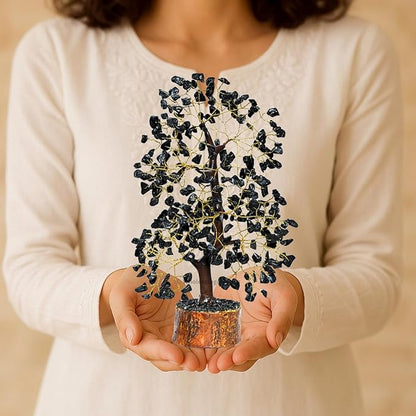 GEMSCITE Black Tourmaline Crystal Tree with Golden Wire – Handmade Gemstone Bonsai for Protection, Grounding & Home Decor