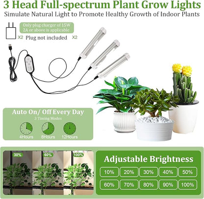 unho Plant Stand Indoor with Grow Lights, 3 Head Full-spectrum Plant Grow Lights，6 Tiered tiered plant plant shelf indoor Multiple, Half Heart Shape Plant Rack, Large Brown Plant Holder for Home Patio Balcony (2 Pack)