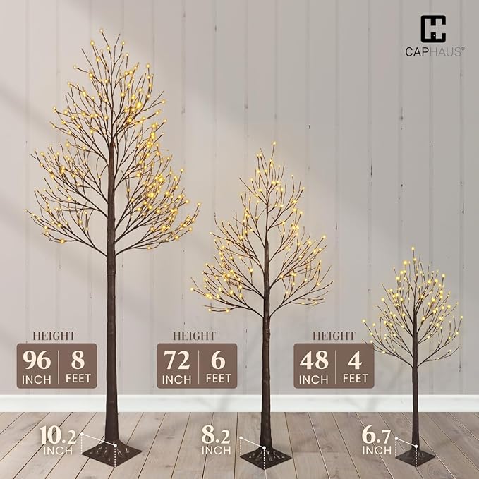 CAPHAUS 8FT Lighted Willow Tree with 240 Warm White LED Lights, Artificial Twinkling Twig Tree for Christmas Decorations Indoor, Holiday & Winter Home Decor