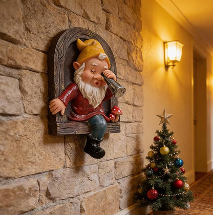 Gnome Open The Door Garden Decor Resin Tree Faces Decor Outdoor Fairy Garden Patio Lawn Porch (Red Telescope)