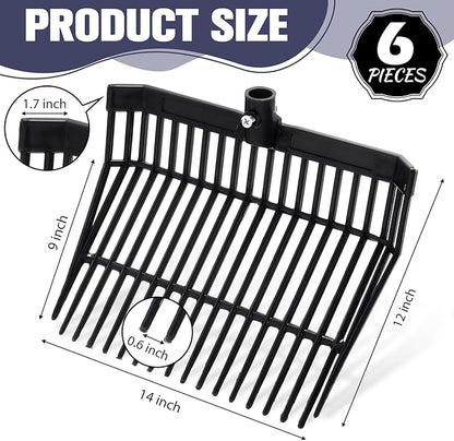 Lasnten 6 Pcs Manure Fork Replacement Head, 18 Tines Pitchfork Head with Screws and Nuts, Horse Manure Rake for Picking up Grass and Hay(Black)