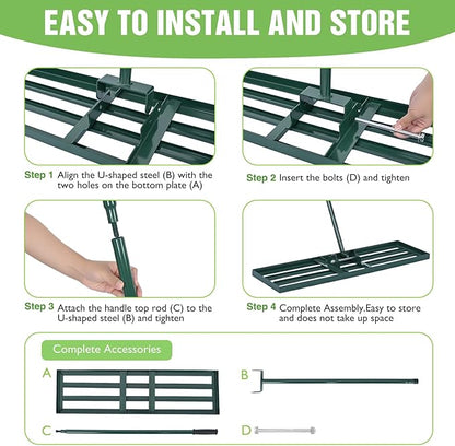 Yesker Lawn Leveling Rake 42 Inch for Soil Yard Leveling Rake with 42"x10" Ground Plate 72" Steel Handle Effort-Saving Heavy Duty Ground Leveler Tool for Backyard Garden Farm Golf Course Landscaping