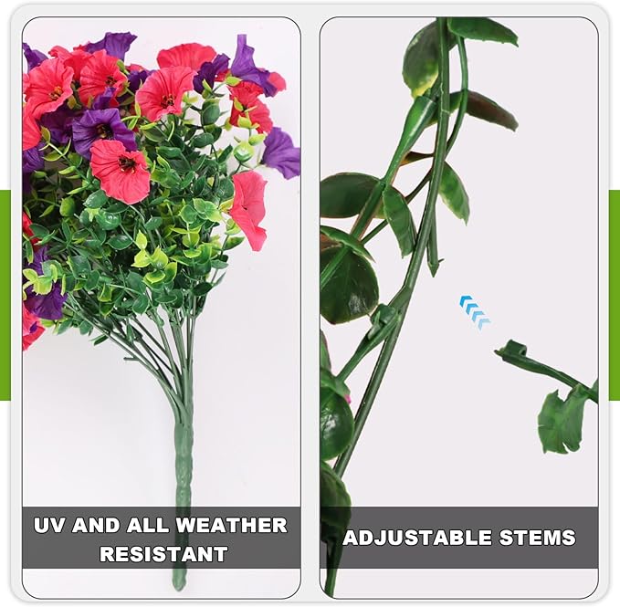 Artificial Hanging Flowers for Outdoor, 2 PCS Silk Morning Glory Faux Flowers with Eucalyptus Leaves,Realistic Hanging Plants for Wedding Home Office Garden Decor