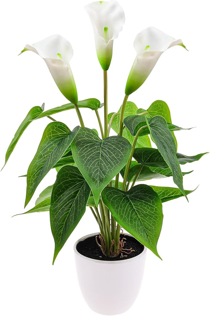 Folmywy Artificial Flower Plants Calla Lily 16 Inch Fake Peace Lily Potted Plant White Silk Plant Faux Bonsai Indoor Realistic Greenery Home Table Centerpieces Office Outdoor Garden Decor