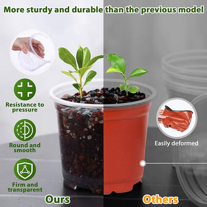 30 Pcs Clear Nursery Pots with Drainage Indoor 5 6 7 Inch Nursery Pot with Drainage Holes Plastic Seedling Pots for Plants, Plant Starter Pot with Holes Clear Plastic Planter with Plant Saucers