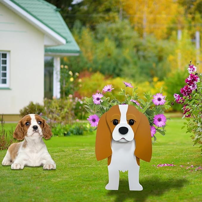 Brown King Cavalier Dog Planter Plant Pots,Cute Large Dog Flower Planter,Gifts for Pet Lovers,Unique Animal Plant Pots,Office,Indoor Outdoor Garden Decor(9.84 * 6.77 * 16in)