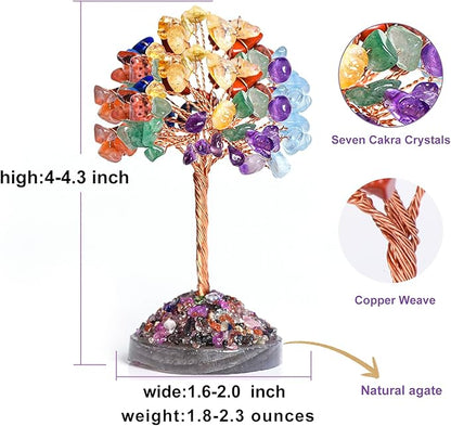 Seven Chakra Tree of Life,Money Dcorations,Crystals and Healing Stones,Reiki Positive Energy Gemstones 7 Chakra Tree,Purple Room Office Desk Feng Shui Decor Meditation Gifts for Women Men