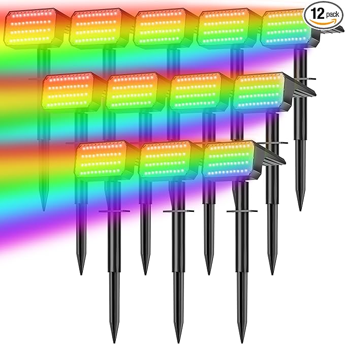 LANSOW Solar Spot Lights Outdoor Color Changing, 12Pack/7 Modes Waterproof Solar Christmas Landscape Spotlights, LED Solar Powered Flood Lights for Yard Garden Pathway Outside Halloween, Auto ON/Off