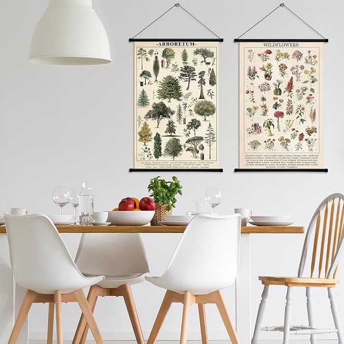Geosar 2 Pcs Vintage Mushroom Flower Butterfly Tree Poster Fungus Rustic Wall Hanging Illustrative Reference Chart Poster for Bedroom Living Room, 15.7 x 23.6 Inch(Flower, Tree)
