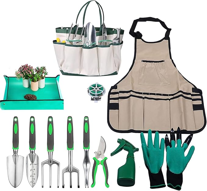 Garden Tool Set, 11 Pcs Gardening Hand Tools Heavy Duty Stainless Steel Garden Supplies with Repotting Mat for Planting Kit with Gift Box, Gardening Gifts for Women Men Mom