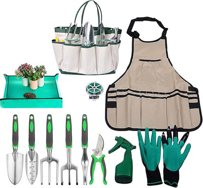 Garden Tool Set, 11 Pcs Gardening Hand Tools Heavy Duty Stainless Steel Garden Supplies with Repotting Mat for Planting Kit with Gift Box, Gardening Gifts for Women Men Mom