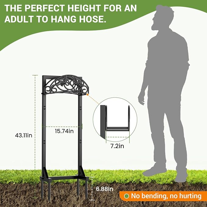 Garden Hose Holder with 4 Spikes, Water Hose Holders for Outside, 150ft Garden Hose Storage Heavy Duty Hose Hanger Metal Hose Stand Detachable Hose Reel Rack Organizer
