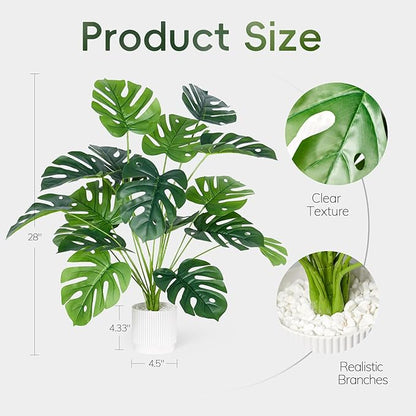 28" Fake Plants Large Artificial Plants Indoor Tall Faux Monstera Plant for Home Office Living Room Garden Decor