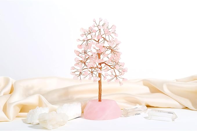 SITUMEIZI Rose Quartz Crystal Tree 7.09IN Healing Stones Natural Crystals Base Copper Wire Tree Life Reiki Pink Gifts for Women Room Office Desk Decor Spiritual Meditation Energy