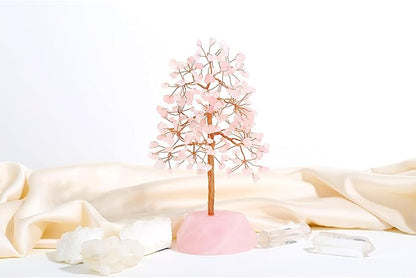 SITUMEIZI Rose Quartz Crystal Tree 7.09IN Healing Stones Natural Crystals Base Copper Wire Tree Life Reiki Pink Gifts for Women Room Office Desk Decor Spiritual Meditation Energy