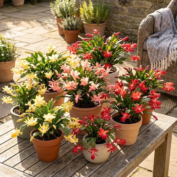 Christmas Cactus Live Plant 4 inch Pot, Christmas Flower Plant, Flower Succulents Plants, Holiday Christmas Cactus for Planting (Orange Christmas Cactus)