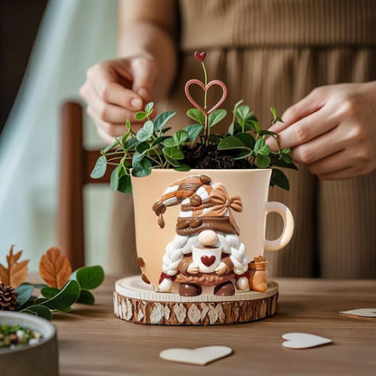 GUGUGO Coffee Cup Gnome Plant Pots, Cute Unique Flower Pots for Indoor Plants, Funky Small Planters with Drainage Holes, Eclectic Home Decor Aesthetic, Funny Gardening Planter for Couple Gift, Female