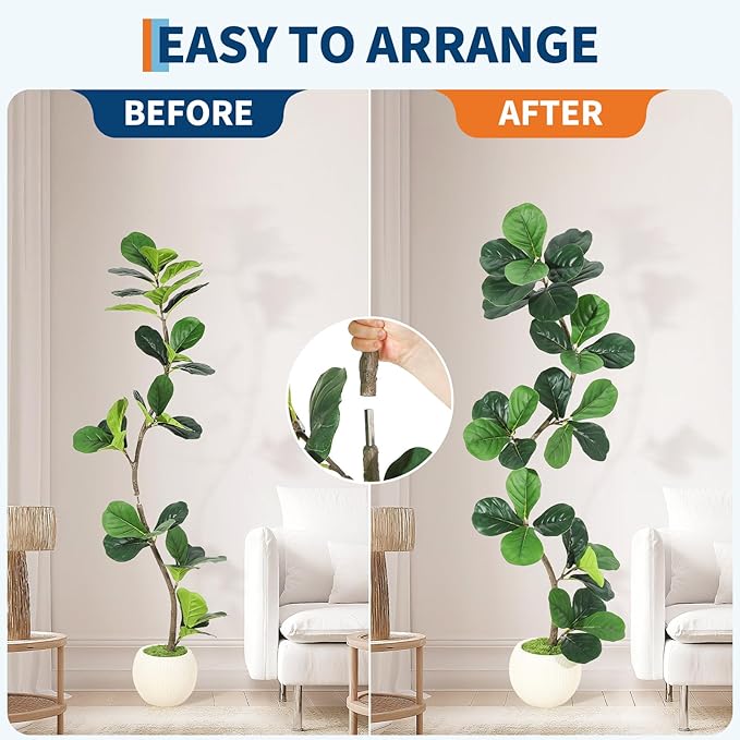 GarveeHome Fiddle Leaf Fig Artificial Tree with White Planter,5 ft Faux Plants Indoor with Moss, Fake Rubber Tall Fake Floor Plant in Pot - Artificial Trees for Home Office Living Room Decor