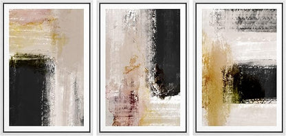 Ashbrook Framed Wall Art Print Set Brown, Black, Yellow Color Block Landscape Abstract Shapes Illustrations Modern Art Boho Scenic Colorful for Living Room, Bedroom, Office - 24"x36"x3 White