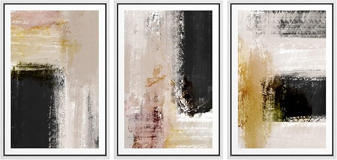 Ashbrook Framed Wall Art Print Set Brown, Black, Yellow Color Block Landscape Abstract Shapes Illustrations Modern Art Boho Scenic Colorful for Living Room, Bedroom, Office - 16"x24"x3 White