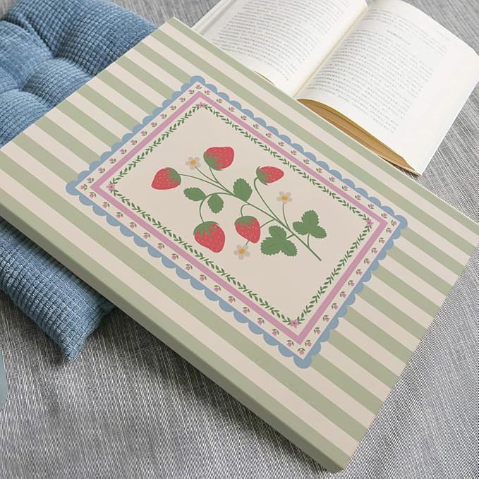 Vintage Green Striped Strawberry Canvas Prints Painting Trendy Botanical Flowers Posters Cute Fruit Cottagecore Wall Art Farmhouse Boho Aesthetic Pictures Decor for Kitchen Bedroom 16x24inch Framed