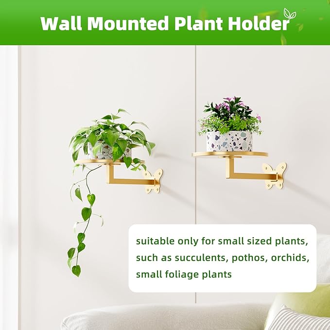 Wall Mounted Plant Holder - Butterfly Metal Hanging Shelf for Indoor Plants Succulents Flowers Decor Sturdy Wall-Mounted Storage for Bedroom Living Room Bathroom Space-Saving Home Organizer 2-Pack Gold