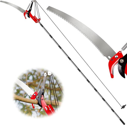 Suchtale Manual Pole Saw, 14FT Extendable Tree Pruner with Steel Blade & Scissors, Long Handle Limb Cutter,Tree Trimmer for High Branches,Palms and Shrubs, Yard Garden Pruning Saw,Branch Trimming