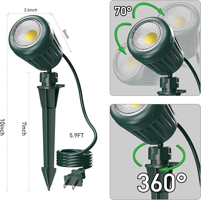 Outdoor Spot Lights for Yard,120V Plug-in Christmas Spot Lights with Timer Remote Control,6000K Landscape Lighting with 5 Color Lenses (Red,Yellow,Green,Blue,Purple),IP67 Waterproof,2 Pack