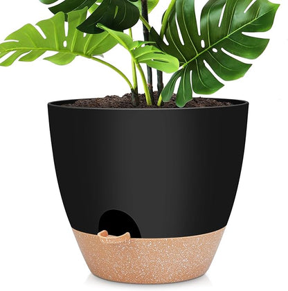 12 inch Large Self Watering Plant Pots, Flower Pots Planters with Multi Mesh Drainage Holes for Indoor Outdoor Garden Plants and Flowers.（Black）