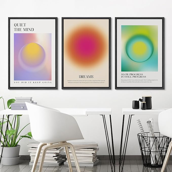 Ashbrook Framed Canvas Print Wall Art Set Aura Posters Angel Numbers Affirmation Posters Gradient Girl's Bedroom Decor Abstract Digital Art Decorative Calm/Relax for Bedroom - 16"x24"x3 Black