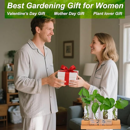 Plant Propagation Station with Block Calendar for Desk, Double-Layer Stand Design, More Stable Placement, Perfect Gardening Gifts for Plant Lovers Women (Dark Wood Color)