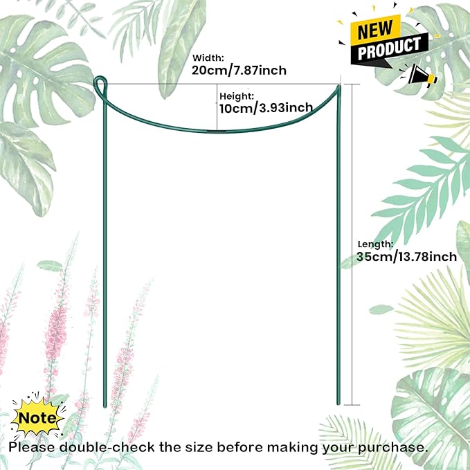 Half Round Snake Plant Support Stakes, Plant Ring for Peonies, Hydrangeas, ZZ, and More - Sturdy, Rust-Proof Plant Support Cages for Indoor and Outdoor Potted Plants (6 Pack, 14x8Inch)
