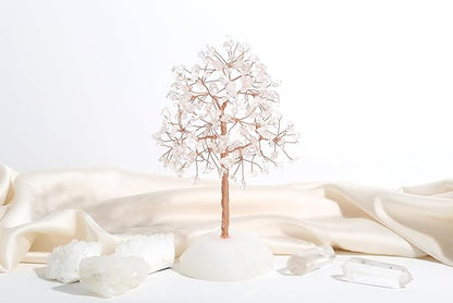SITUMEIZI Clear Quartz Healing Crystal Tree 7.09IN Healing Stones Natural Crystals Base Copper Wire Tree Life Reiki White Gifts for Women Room Office Desk Decor Spiritual Meditation Energy