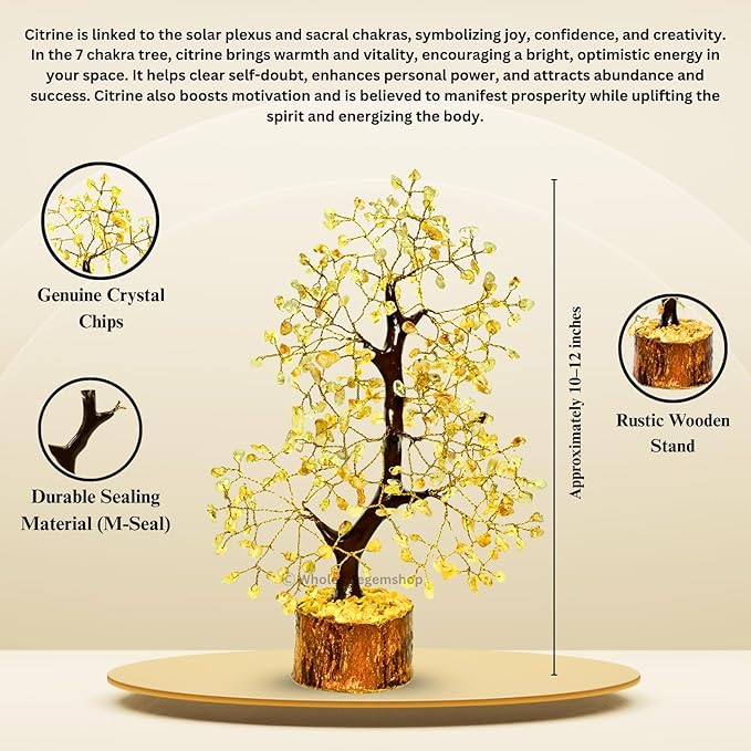 Citrine Crystal Tree with Golden Wire – Handmade Feng Shui Gemstone Bonsai for Wealth & Positivity