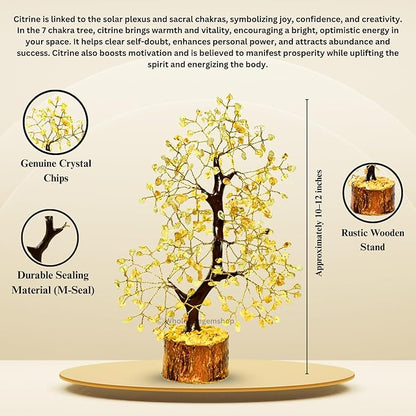 Citrine Crystal Tree with Golden Wire – Handmade Feng Shui Gemstone Bonsai for Wealth & Positivity