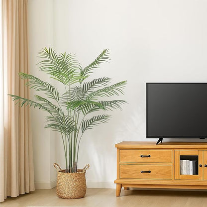 Artificial Palm Tree 5ft Tall Fake Palm Tree Indoor Decor Faux Tropical Areca Floor Plant in Pot, Artificial Silk Plant for Home Office Living Room Decor Indoor