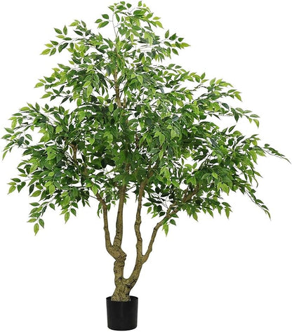 7FT Artificial Ficus Tree with Natural Trunk, 82.7" Tall Fake Banyan Plant with Realistic Green Leaves, No Watering UV Resistant Indoor Outdoor Tree for Home Patio Decor