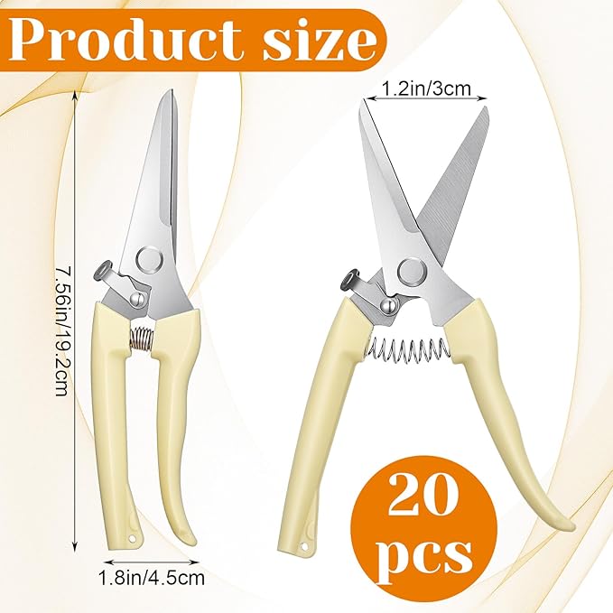 20 Pcs Garden Flower Shears Pruning Scissors Heavy Duty Plant Scissors Trimming Garden Clippers Hand Tree Pruner for Yard Gardening Plants Hedge Flower Tree Cutting Secateurs (Beige)